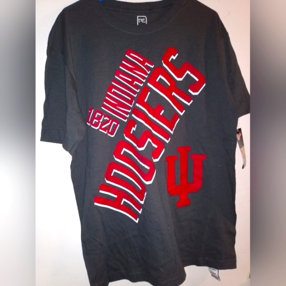 Classic Indiana University Gray T-Shirt, Red & White Distressed Screen Print